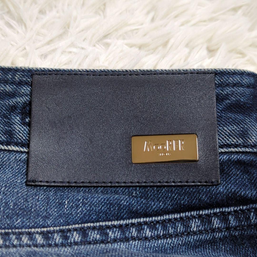 美品 ムーレー W33 ストレッチデニムパンツ 革パッチ ロゴボタン インディゴ