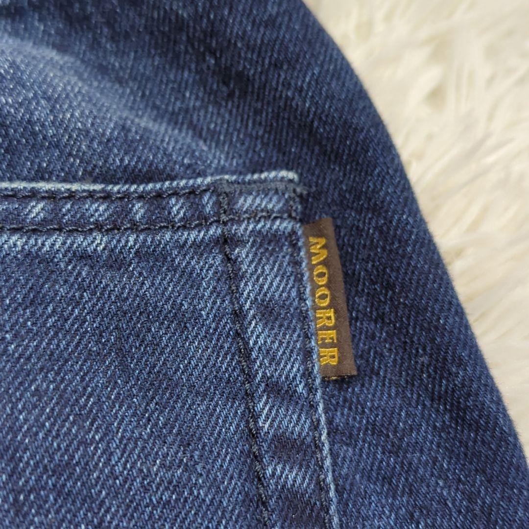 美品 ムーレー W33 ストレッチデニムパンツ 革パッチ ロゴボタン インディゴ
