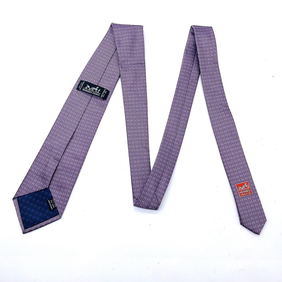 美品　HERMES エルメス　ネクタイ　総柄　Ｈ柄　ファソネ　紫