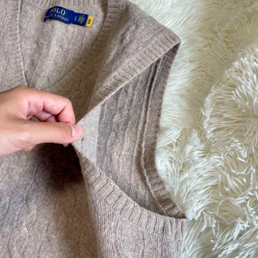 【ポロラルフローレン】ケーブルニット ベスト ベージュ ポニー刺繍 L ウール