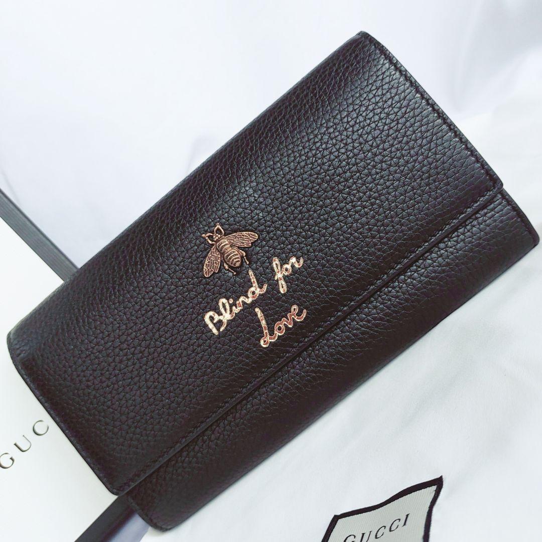 ポケット 美品 黒 蜂 Bee mJWcp-m56023269674 GUCCIアニマリエ 長財布 ✍メッキ
