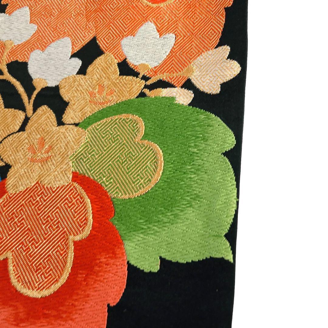 振袖帯　袋帯　桔梗　桐の花　金糸　黒地　着物　082w d 振袖帯 袋帯 桔梗 桐の花 金糸 黒地 着物 082w d