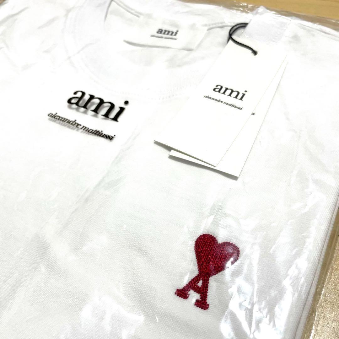 AMI PARIS アミパリス コットン ハートロゴ刺繍 Tシャツ男女共用 新品】AMI PARIS アミパリス コットン ハートロゴ刺繍Tシャツ M
