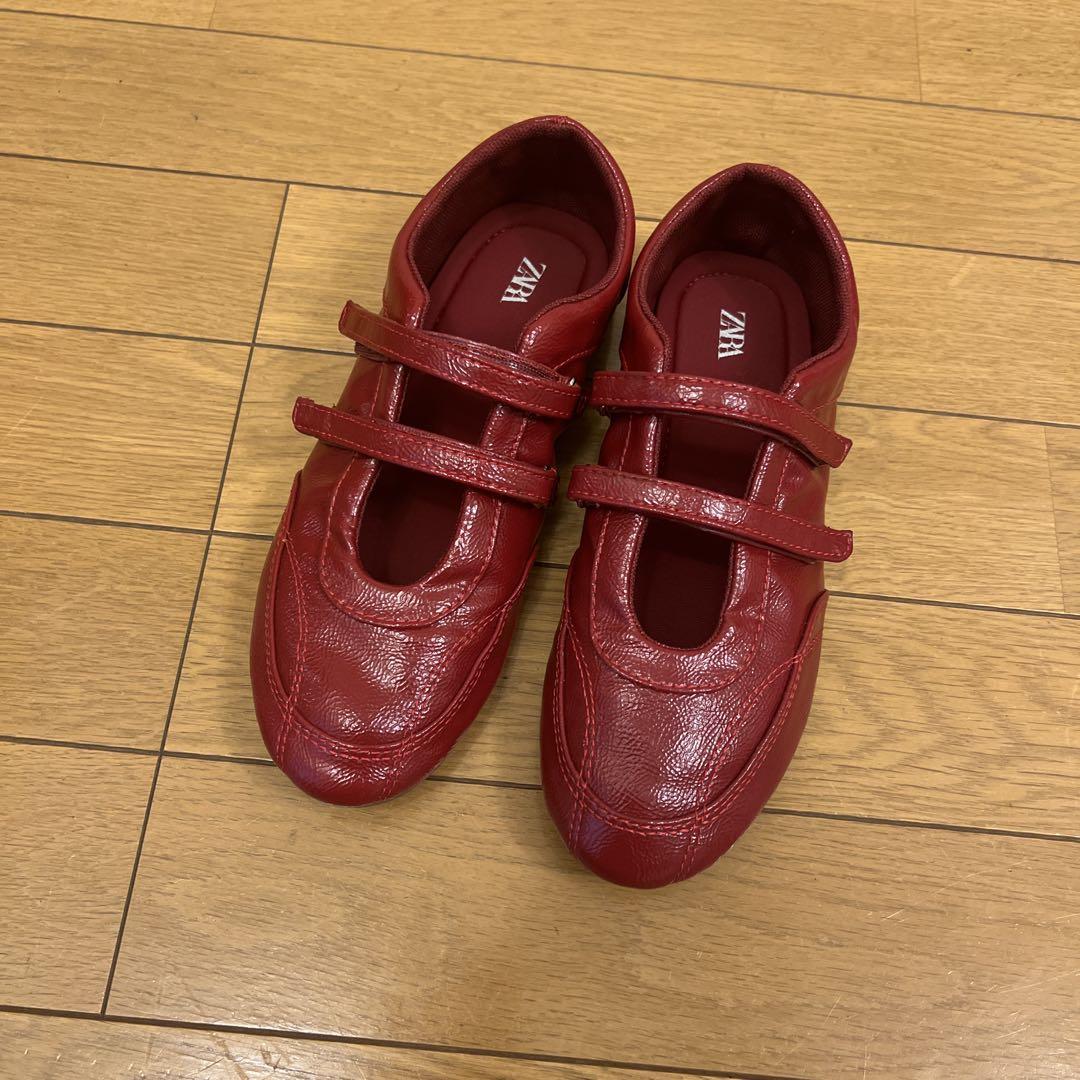 超美品】ZARA ダブルストラップ エナメル バレリーナシューズ 35