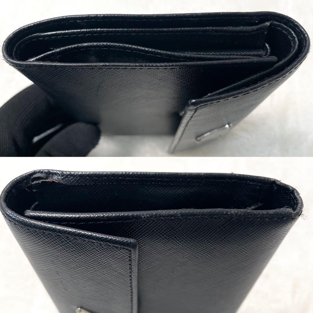 【正規品】 PRADA プラダ 三つ折り財布 ブラック レザー 三角ロゴ