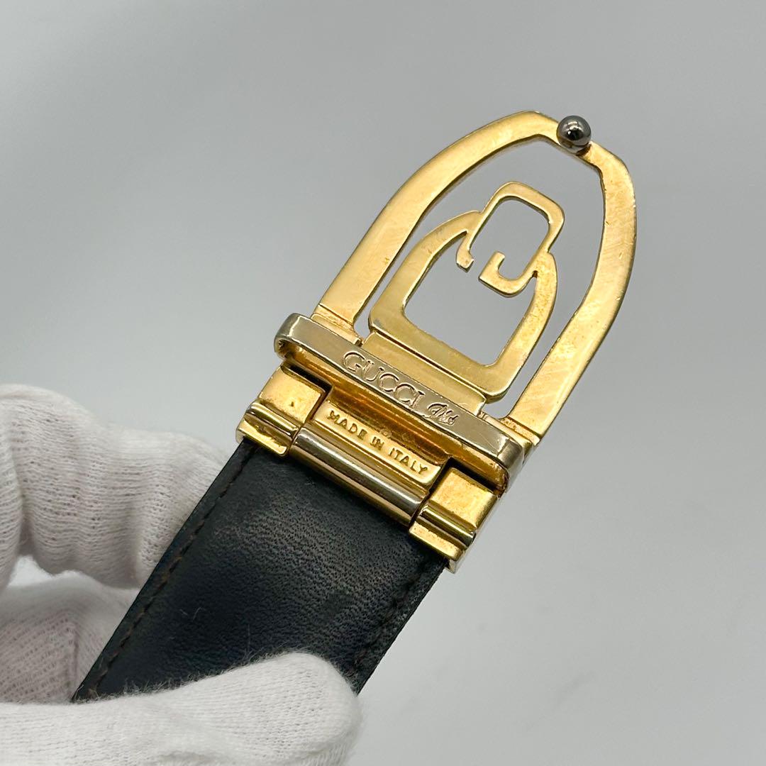 グッチ ヴィンテージ G ロゴ ベルト メンズ ブラック ゴールド金具 バックル