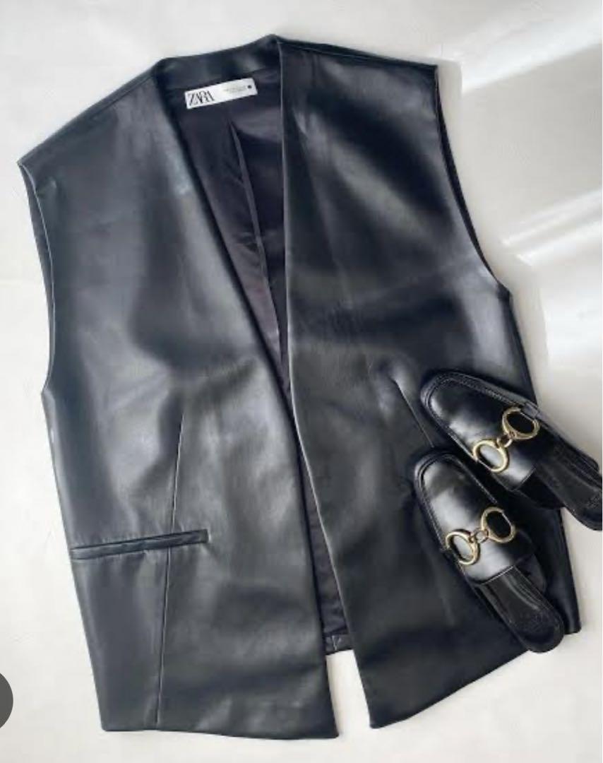 ZARA オーバーサイズフェイクレザーベスト ジレ - メルカリ