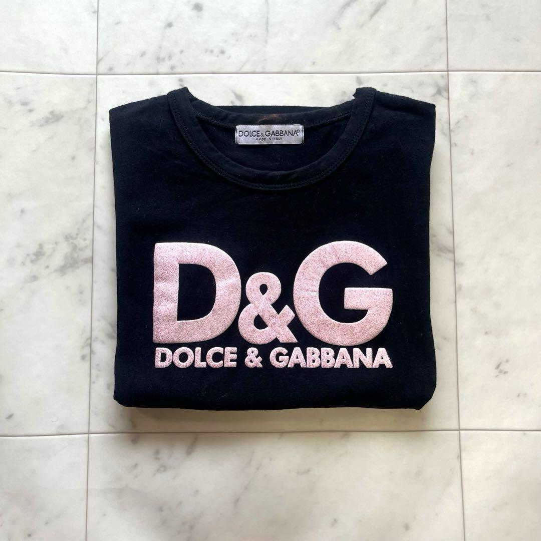 D&G ドルガバ y2k ピチT Tシャツ 黒 半袖 ビッグロゴ ピンク
