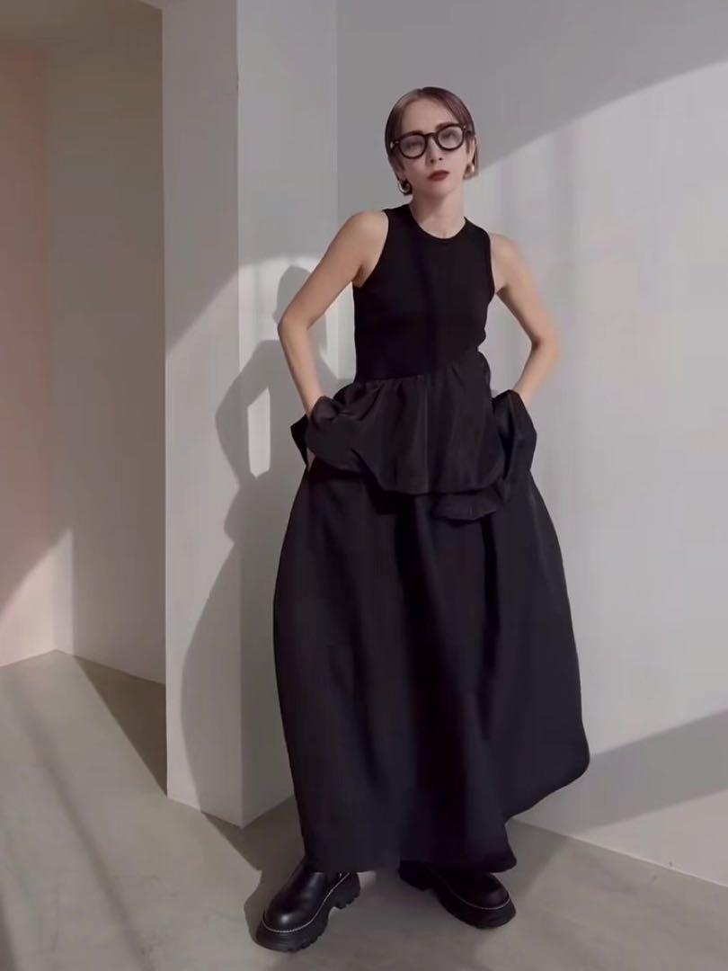 OMMO BALLOON PEPLUM LAYERED OP