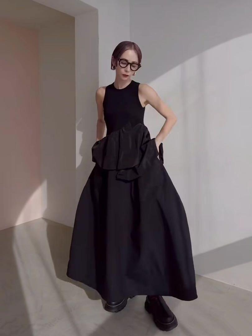 OMMO BALLOON PEPLUM LAYERED OP