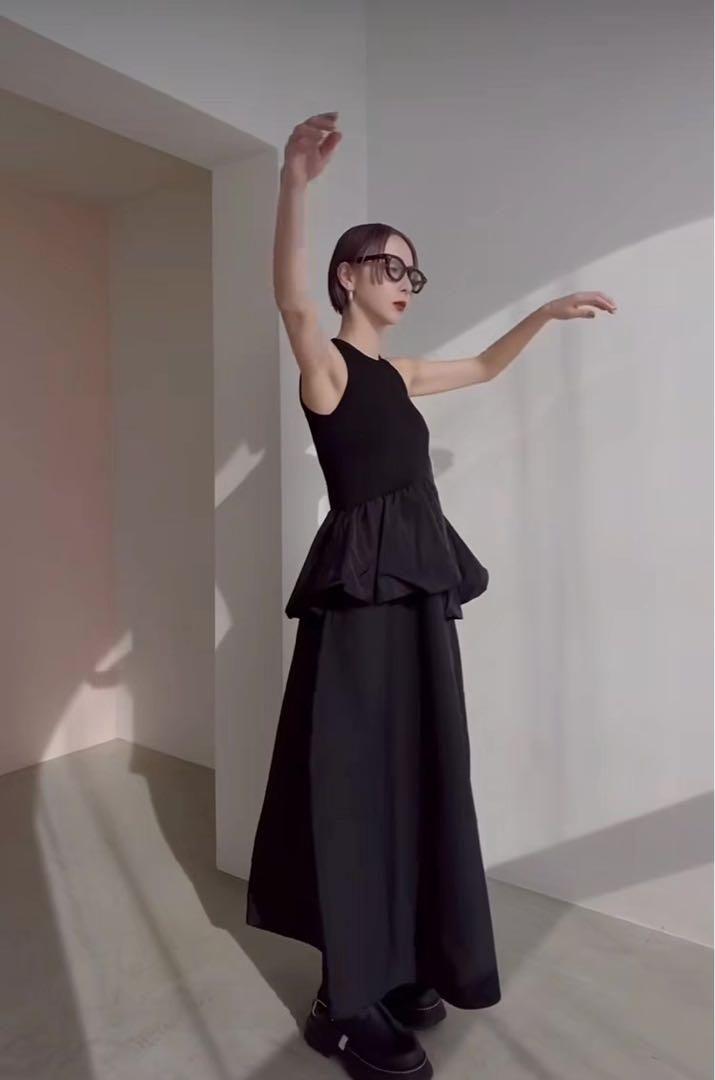 OMMO BALLOON PEPLUM LAYERED OP