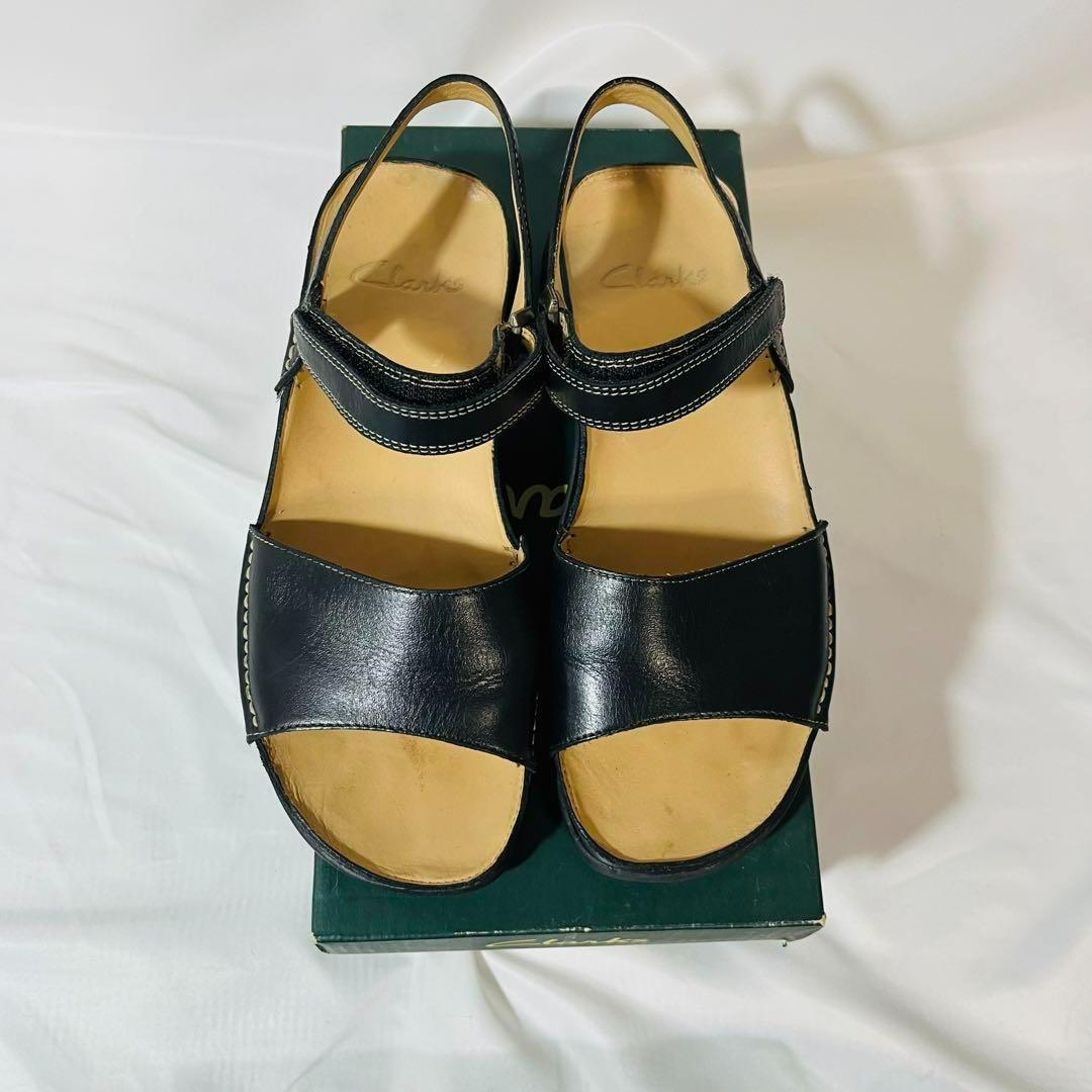 Clarks クラークス 革 サンダル 黒 37cm 23.5cm 箱付き
