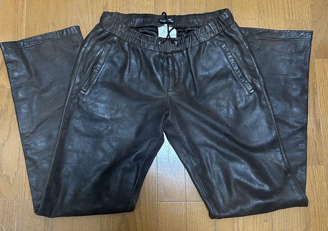 D&G レザーパンツ ダークブラウン 48