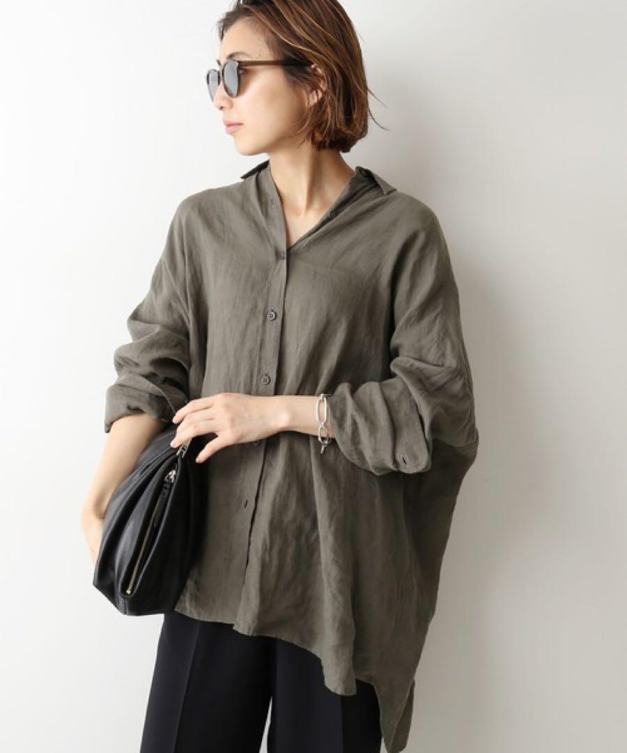 Deuxieme Classe WIDE LINEN シャツ カーキ ゆったり