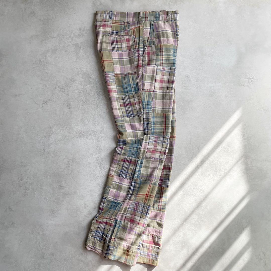 70s 80s Indian madras パッチワーク フレアパンツ チェック