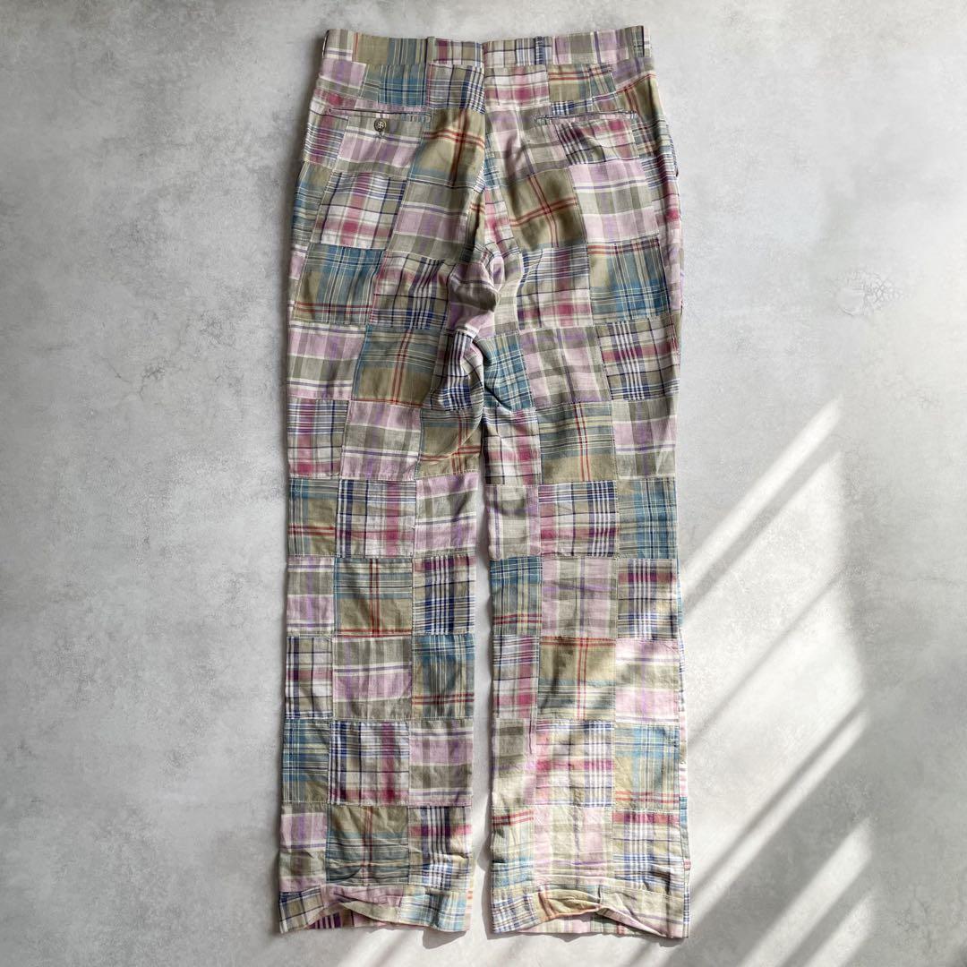 70s 80s Indian madras パッチワーク フレアパンツ チェック