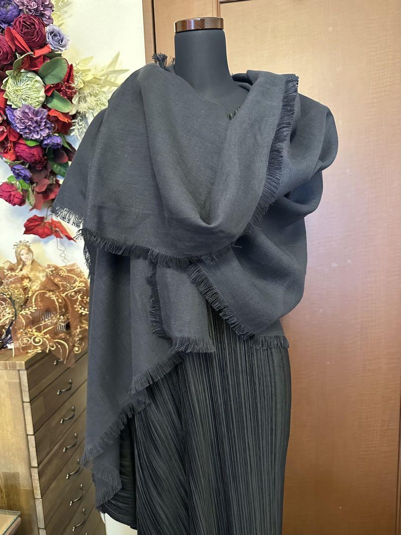 アソースメレ春夏薄手オーガニックリネンストール新品タグ付定価34,100円墨黒