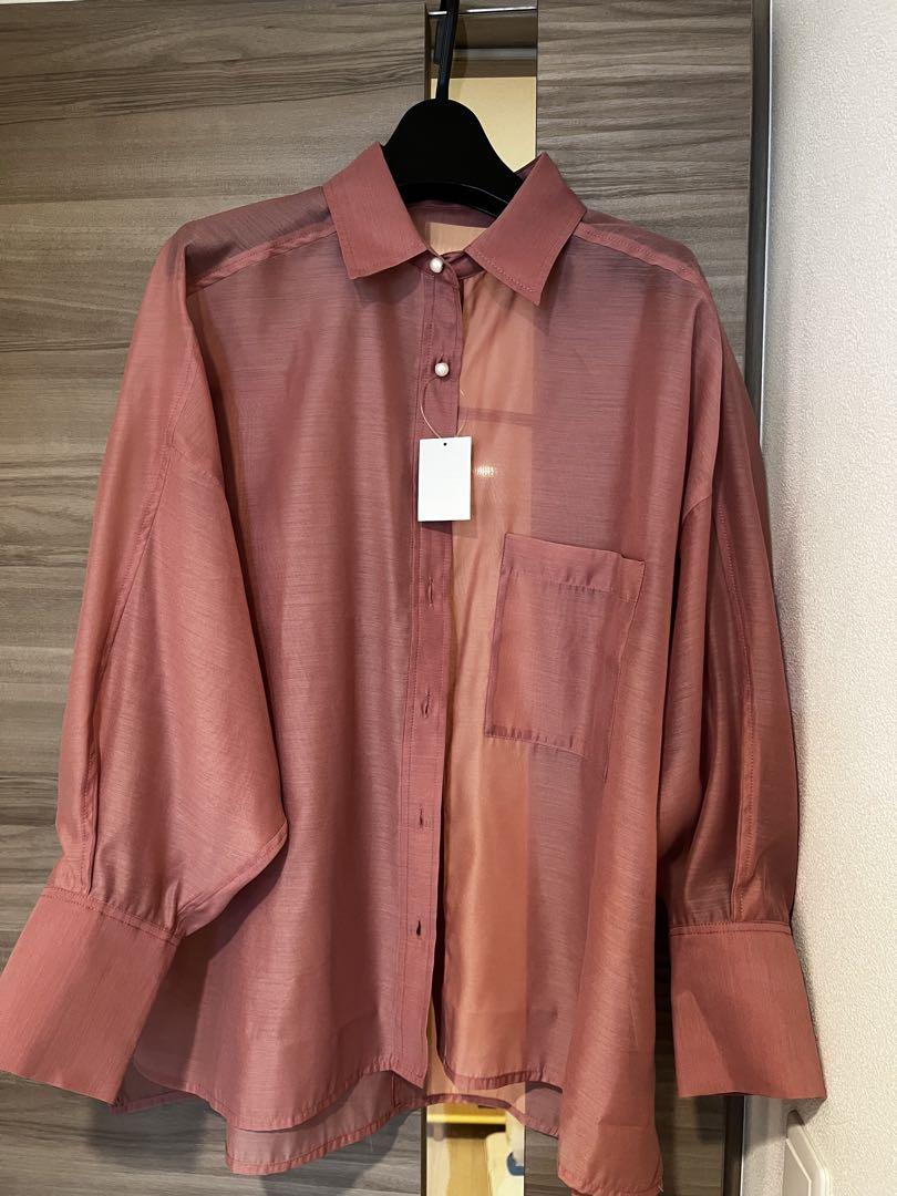 新品 Sugar yuu 東大パールボタンシャツ　シアーシャツ　ブラウス　ピンク