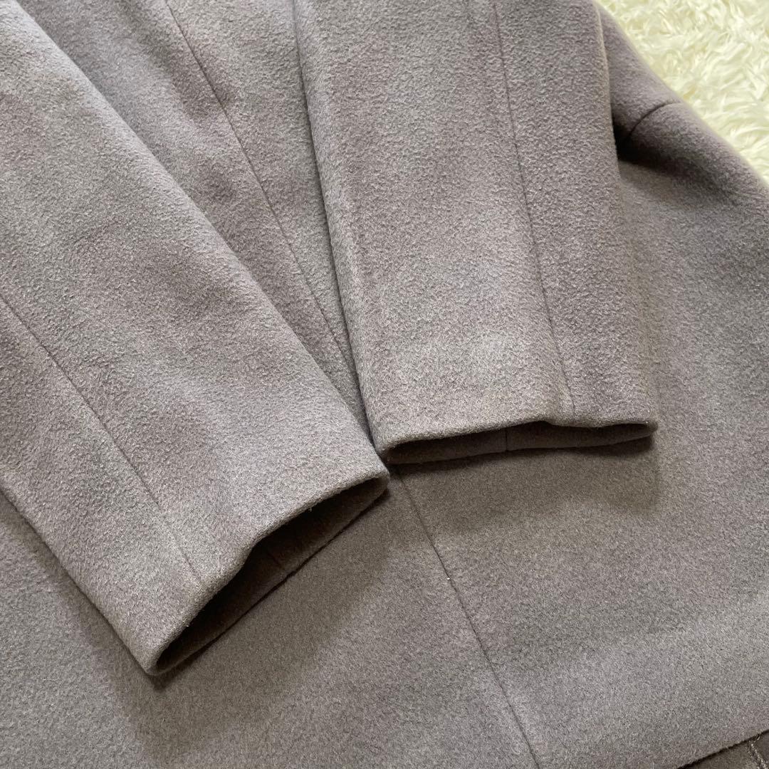 イエナ super140 ウールコクーンショートコート グレー パープル 38 イエナ super140 ウールコクーンショートコート グレー パープル 38