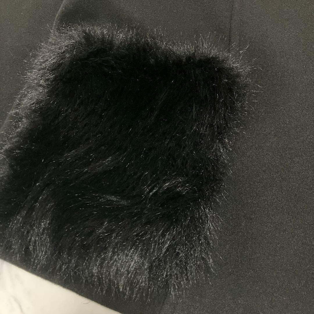 リランドチュール　ファー付きコクーンコート　ブラック　黒　ポケットファー