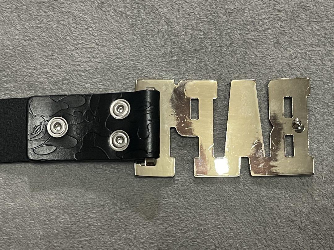 A BATHING APE BAPE 型押しレザーベルト ひブラック