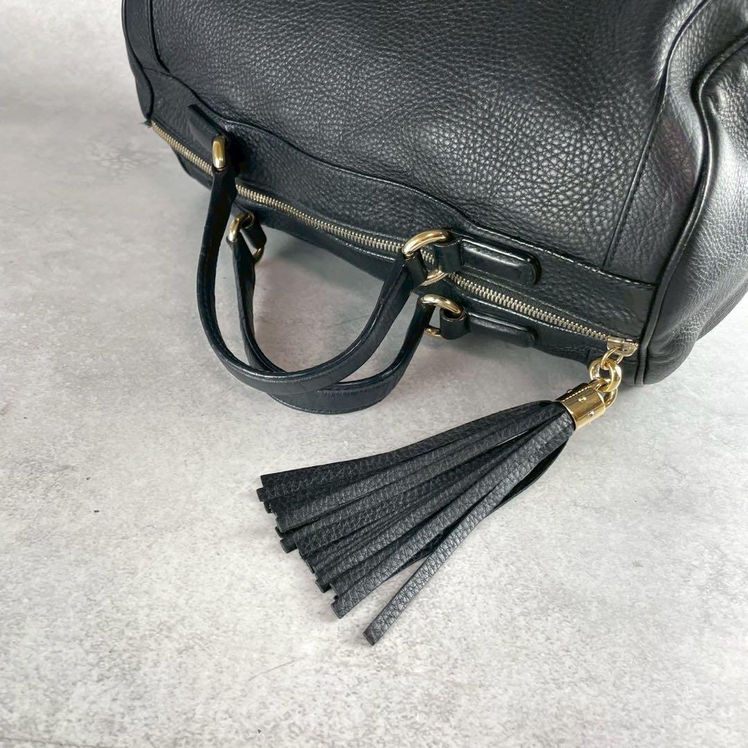 極美品 グッチ ソーホー ミニボストンバッグ レザー タッセル GG ブラック 極美品 グッチ ソーホー ミニボストンバッグ レザー タッセル GG ブラック