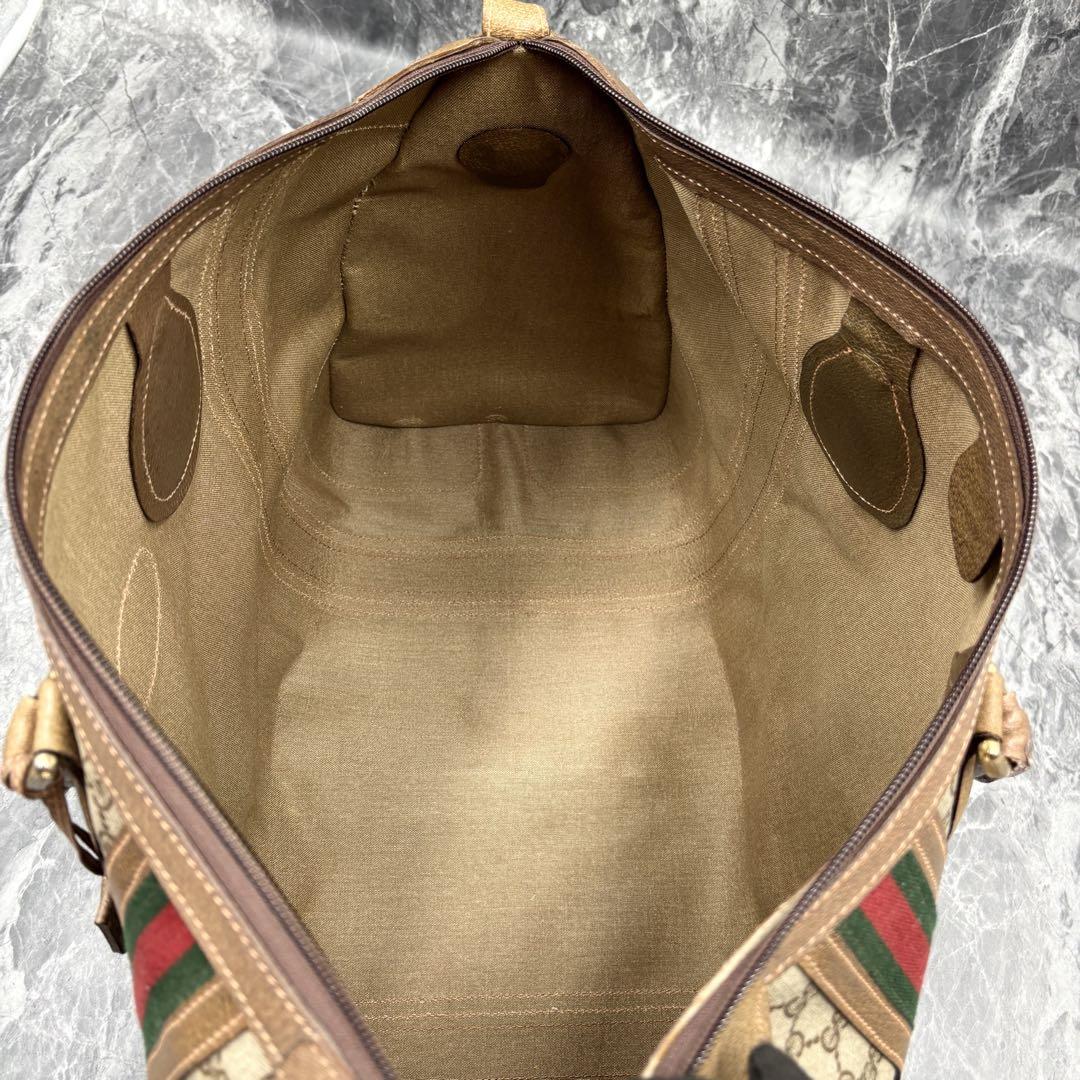 美品 GUCCI ボストンバッグ シェリーライン GG PVC レザー ブラウン GUCCI グッチ GG シェリーライン PVC×レザー ボストンバッグ