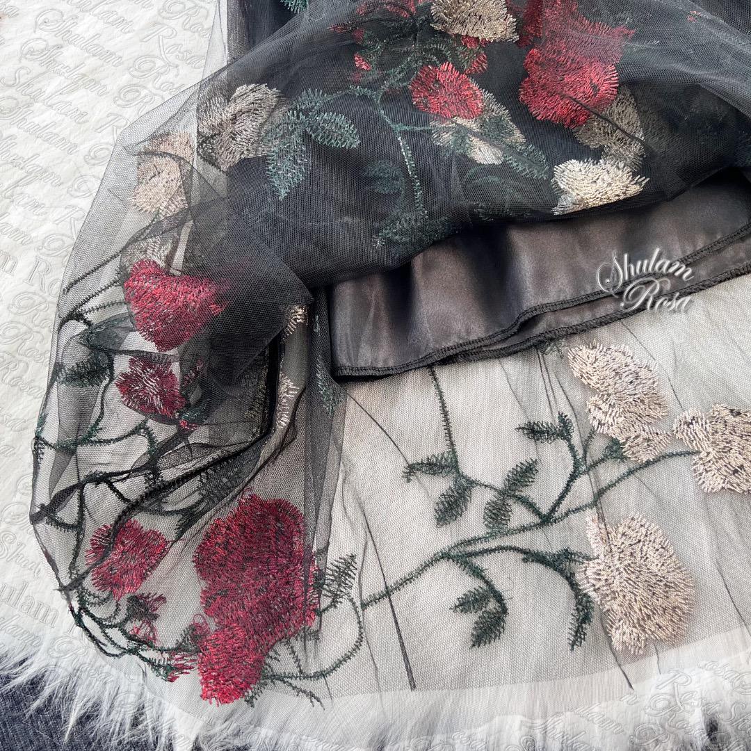 【即日発送】刺繍の花咲く♡異素材♡ドッキングワンピース♡大きいサイズ♡XL