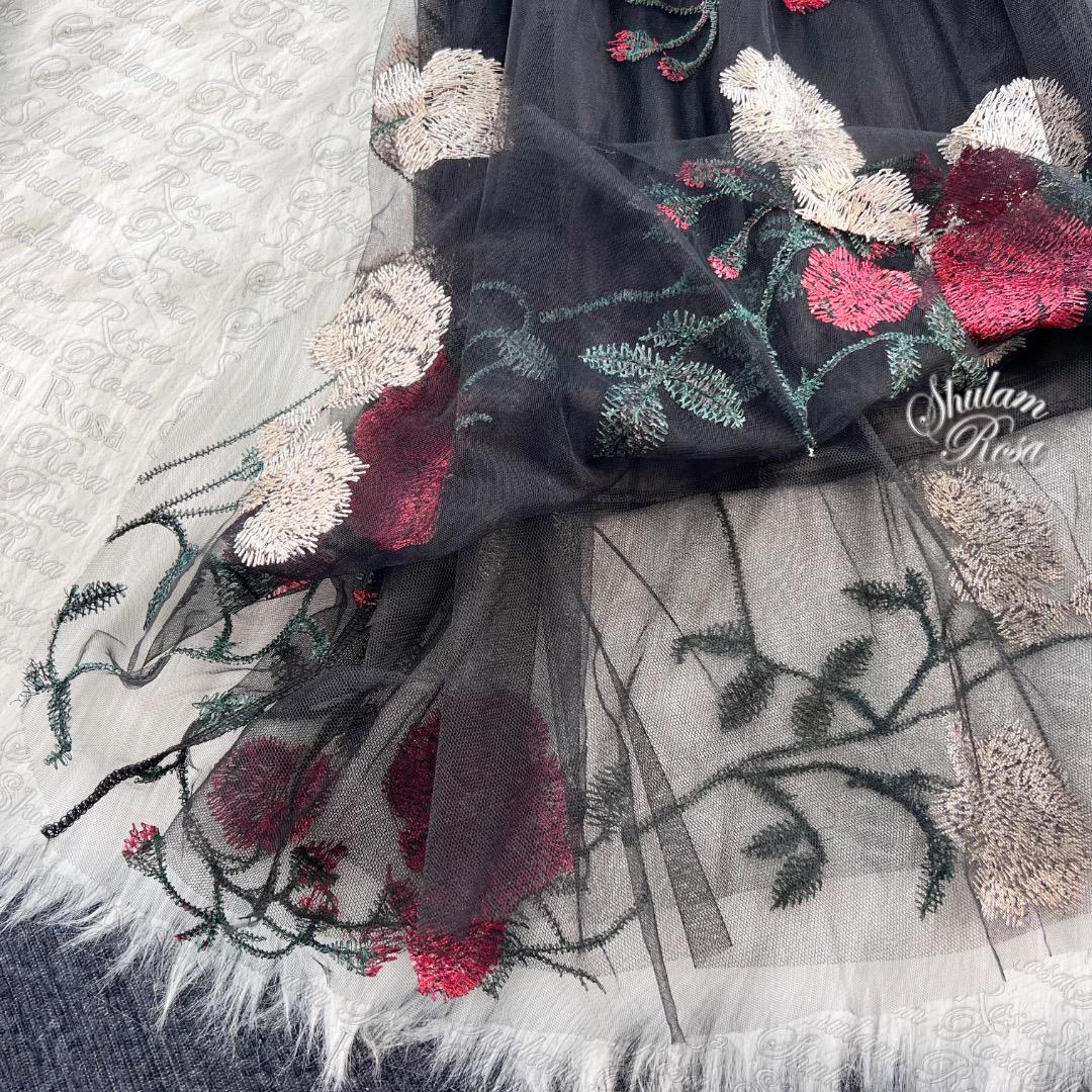 【即日発送】刺繍の花咲く♡異素材♡ドッキングワンピース♡大きいサイズ♡XL
