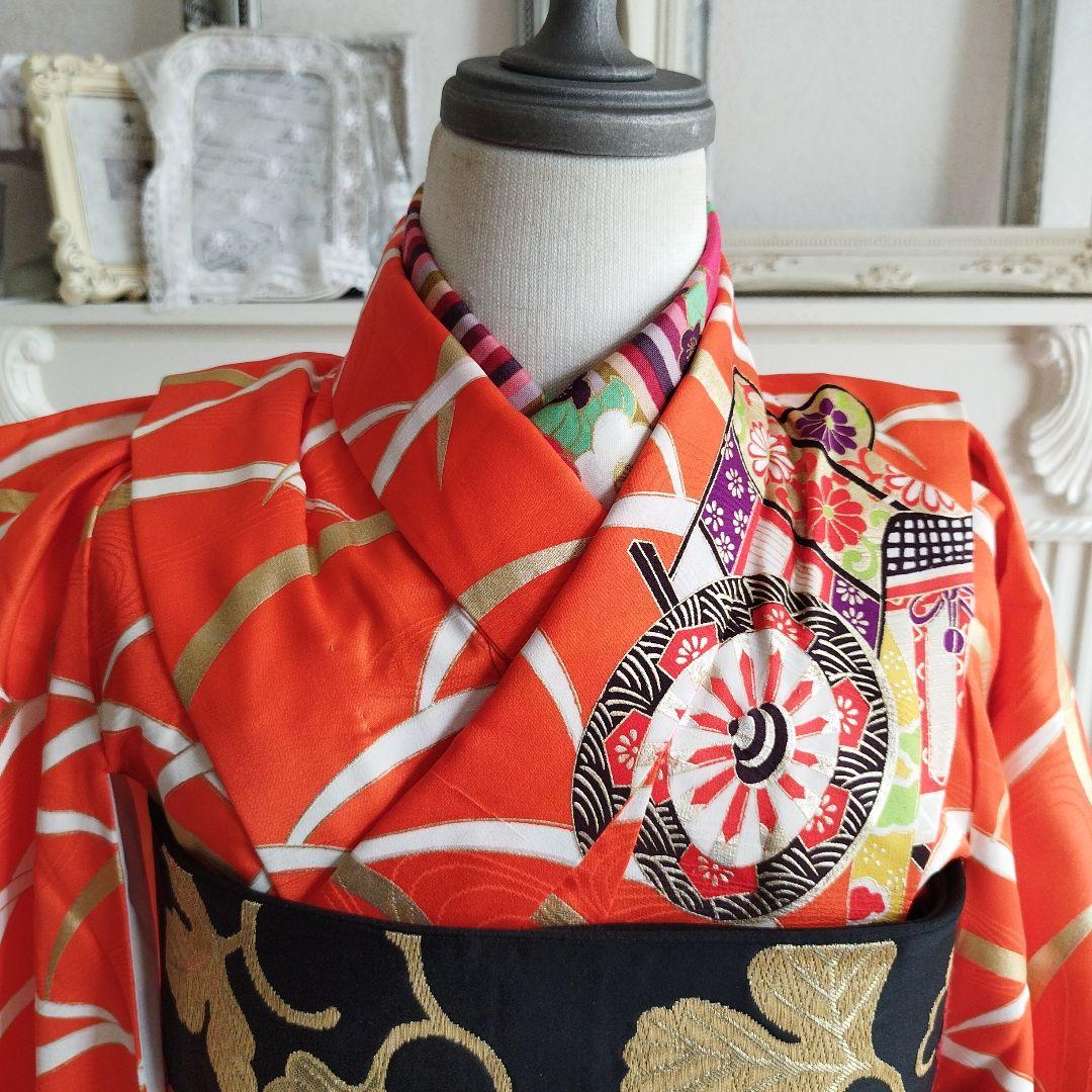 専用です☆アンティークオレンジ白に金駒刺繍の着物単品