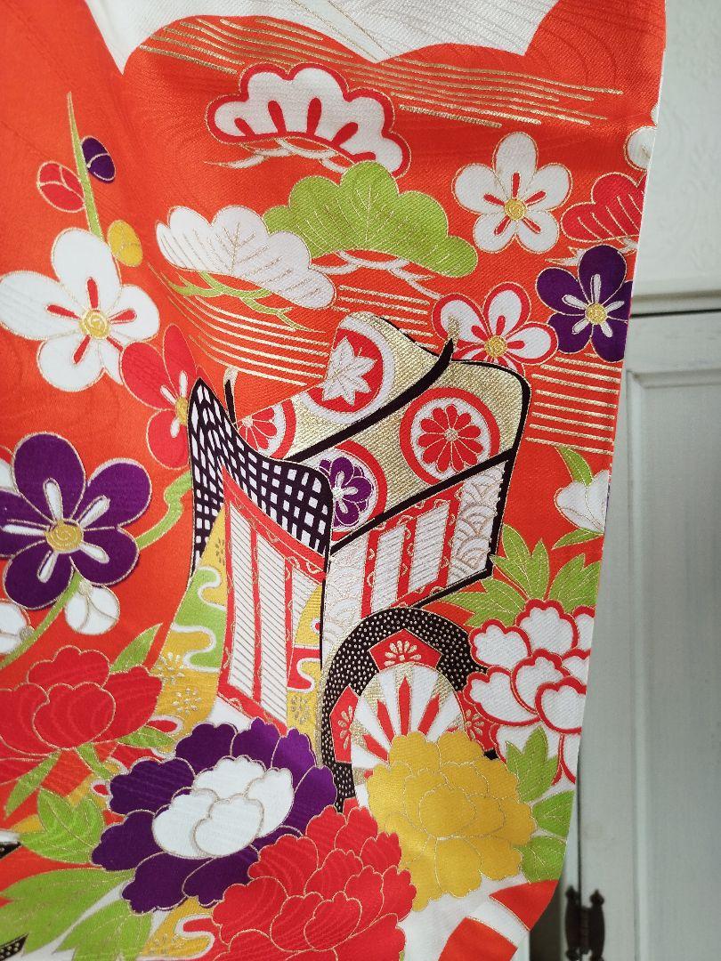専用です☆アンティークオレンジ白に金駒刺繍の着物単品