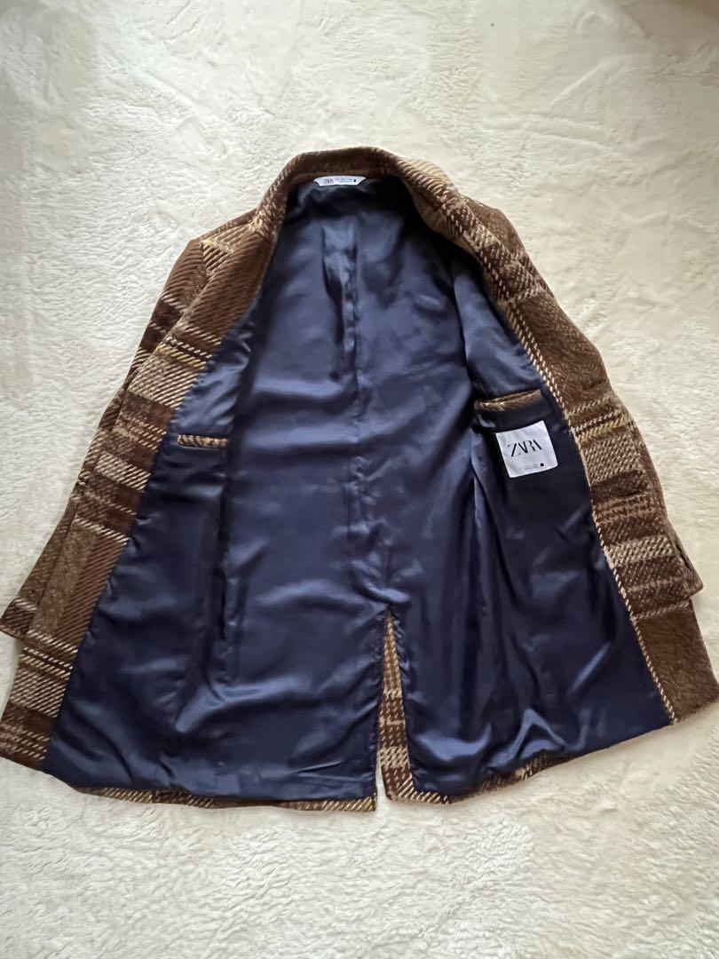 ZARA チェスターコート ブラウン系チェック M（USA Sサイズ）
