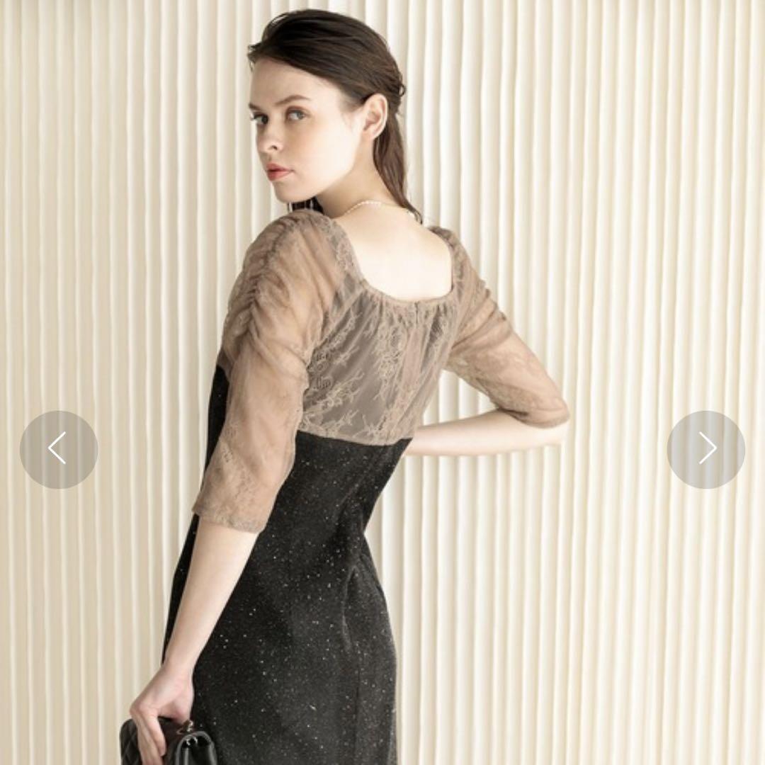 【美品】LEJAレース切替透けキラキラAラインロングドレスワンピース