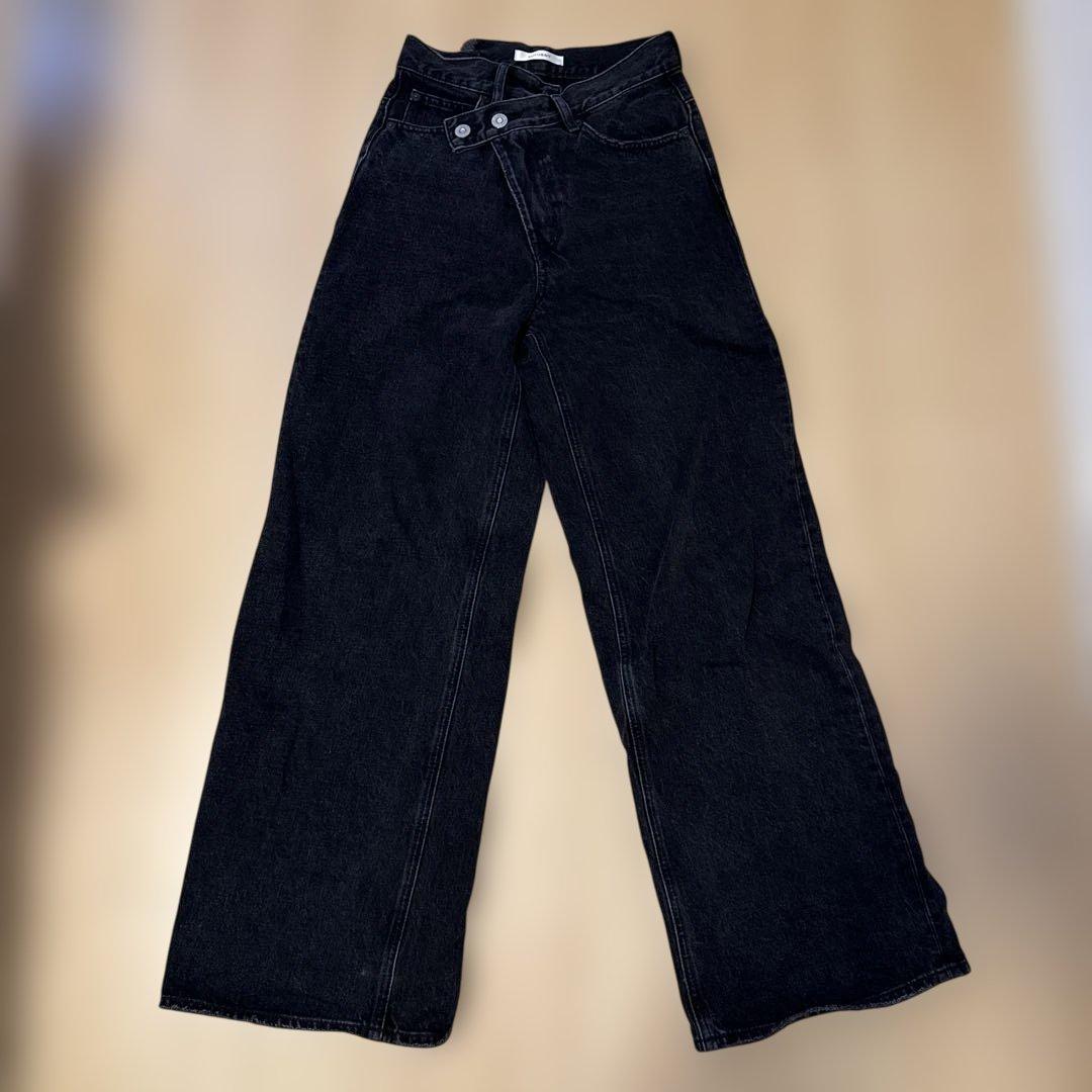 MOUSSY CROSS WAIST WIDE STRAIGHT 1サイズM moussy