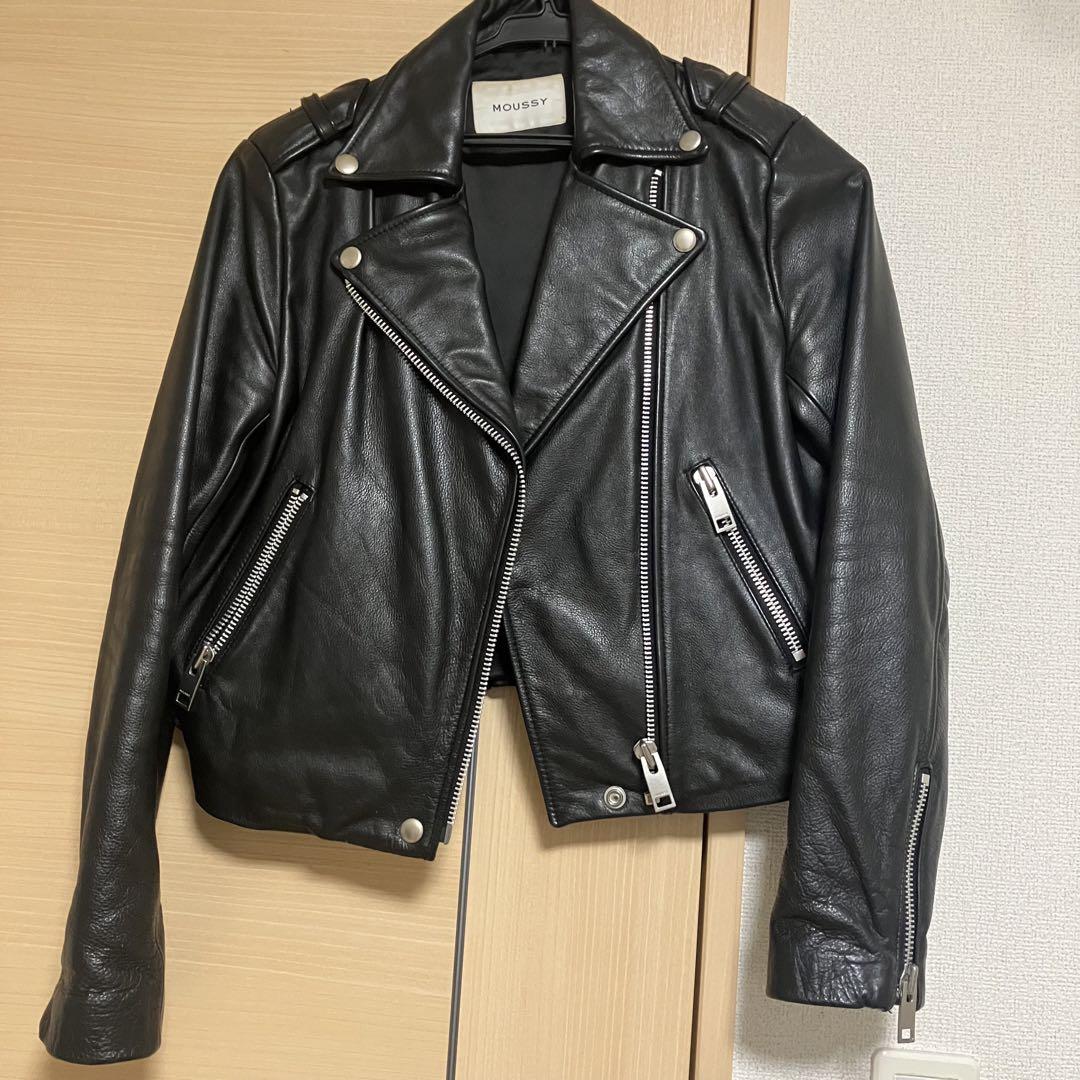 MOUSSY ラムレザー　ライダースジャケット ゴールド金具　ブラック　ダブル MOUSSY ラムレザーライダースジャケット ゴールド金具ブラックダブル