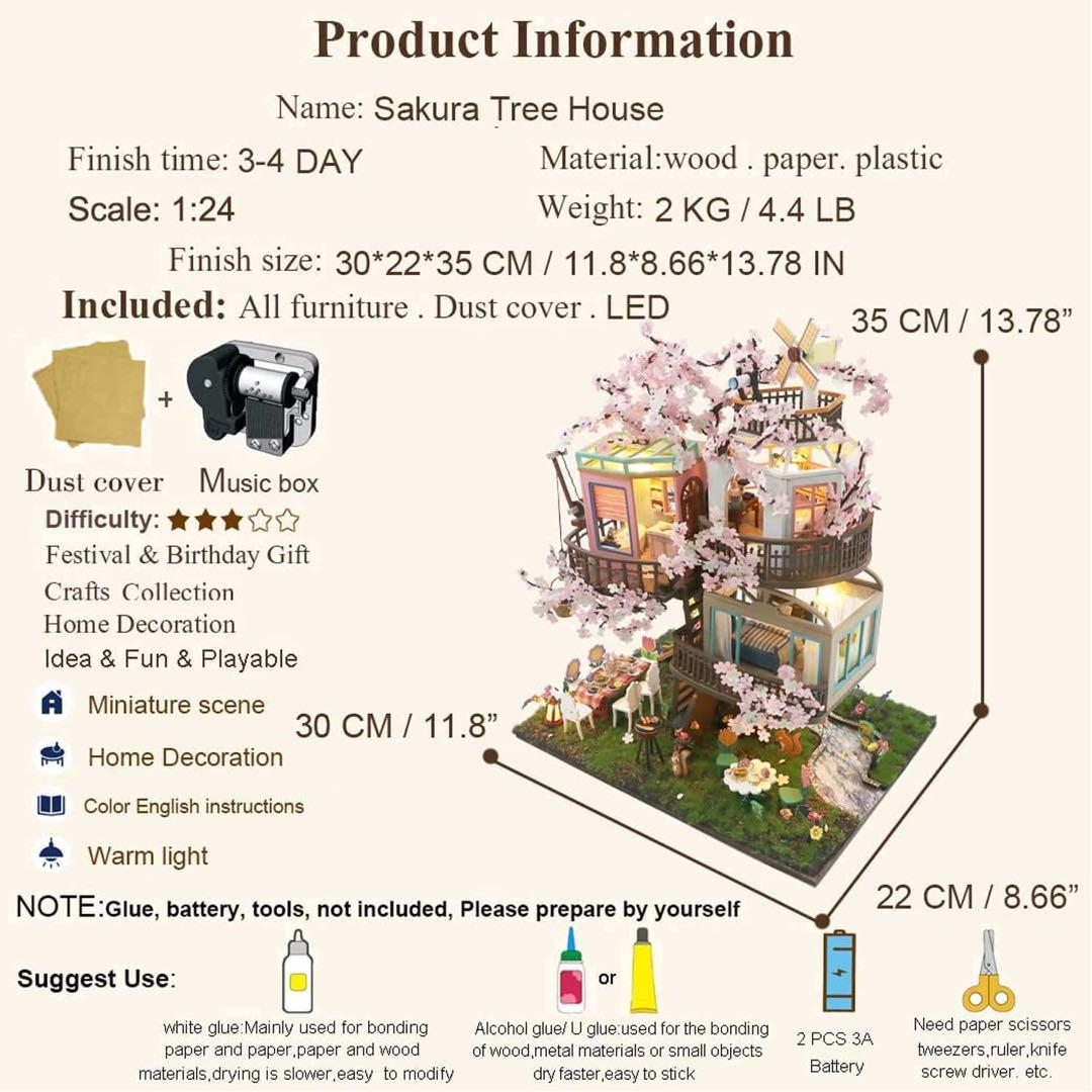ミニチュアハウスドールハウス DIY ミニチュアハウスキット 家具付き(桜の木)