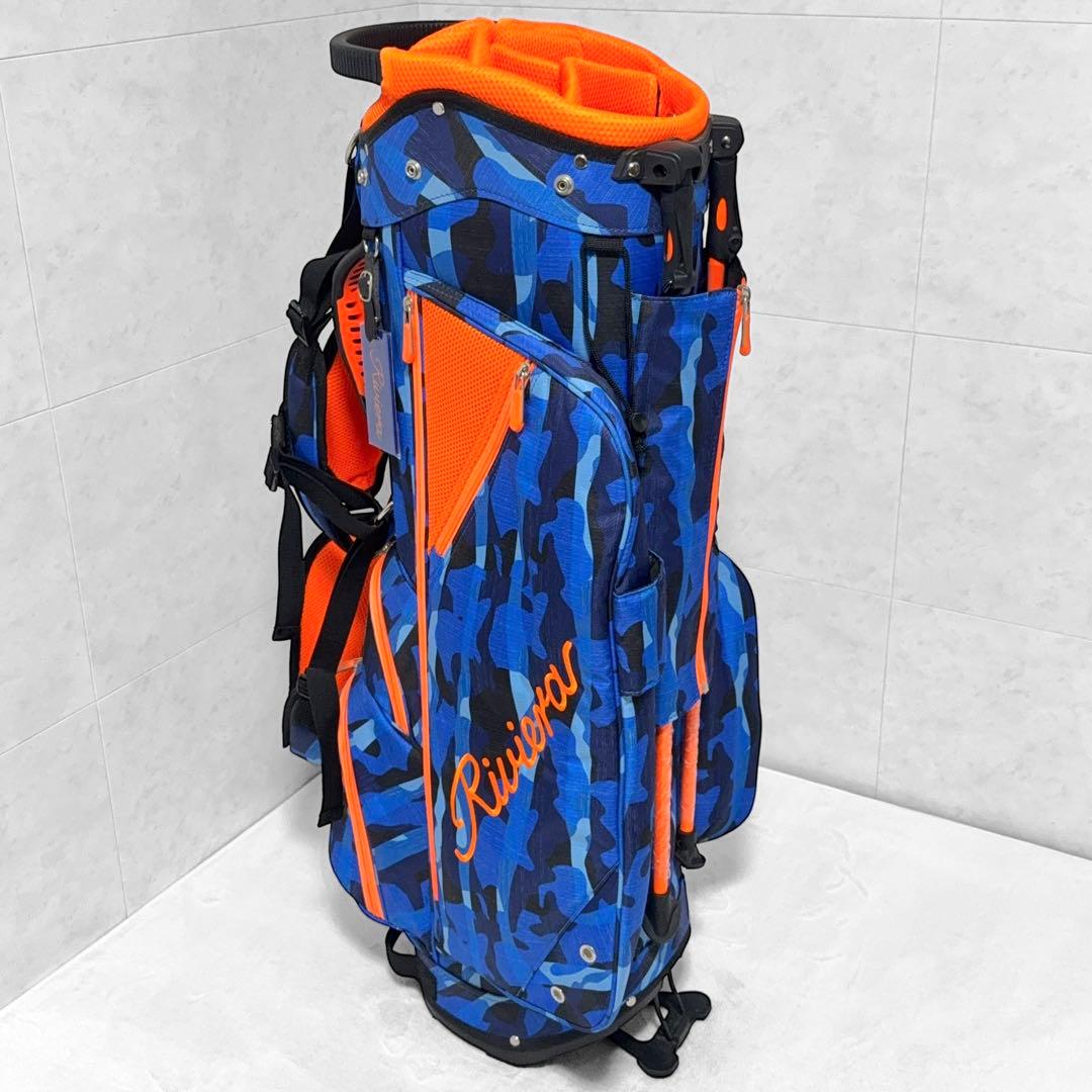 【美品】Riviera キャディバッグ ネイビー/オレンジ 迷彩 【美品】Riviera キャディバッグ ネイビー/オレンジ 迷彩