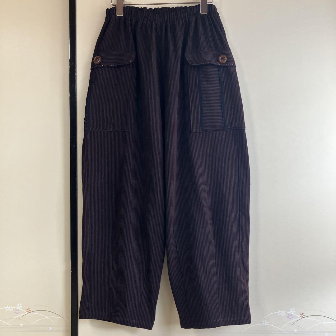 古布　縞木綿　パンツ　古布リメイク