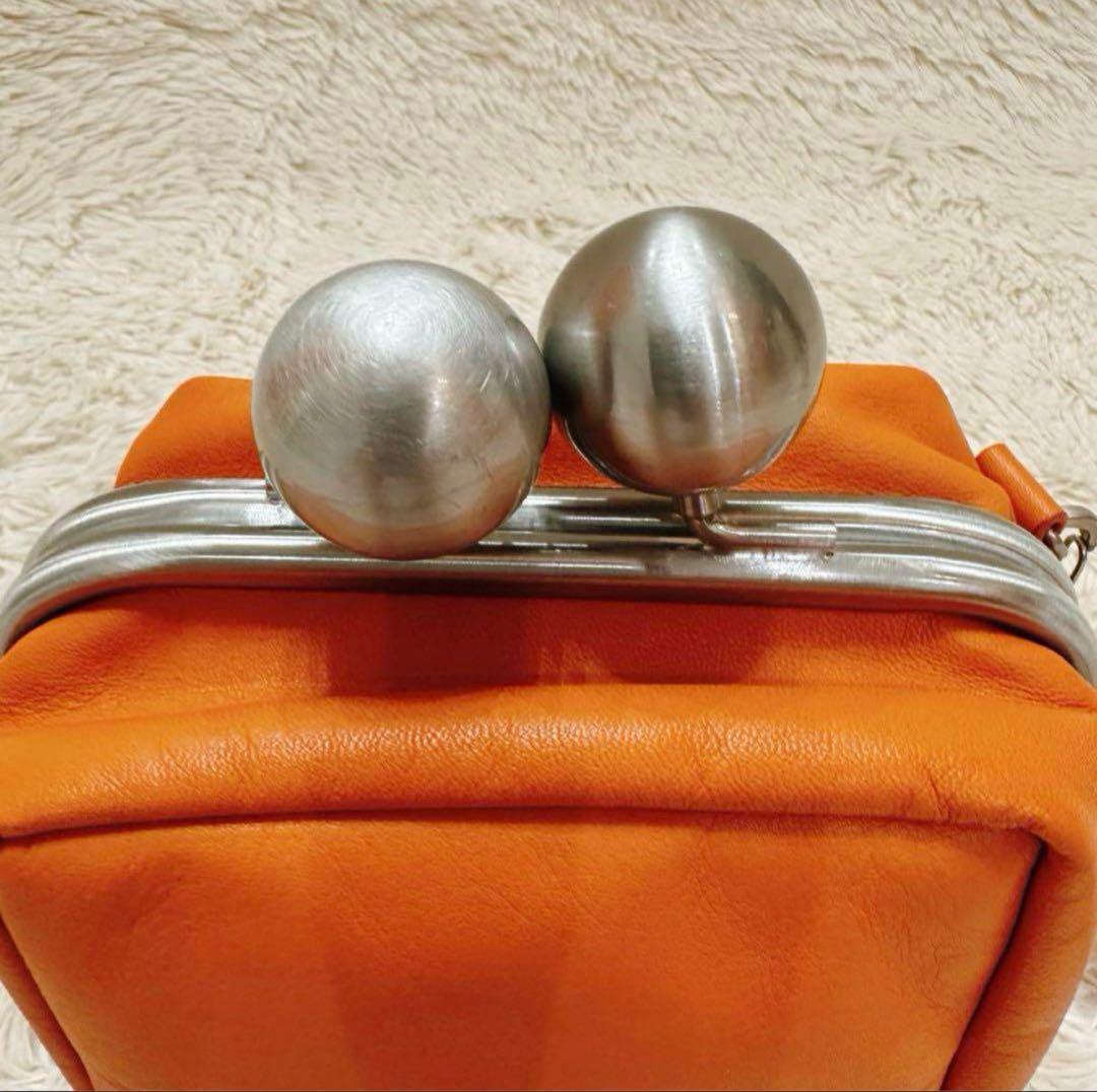 【美品】Kawa-Kawa ミニショルダーバッグ レザー がま口 オレンジ