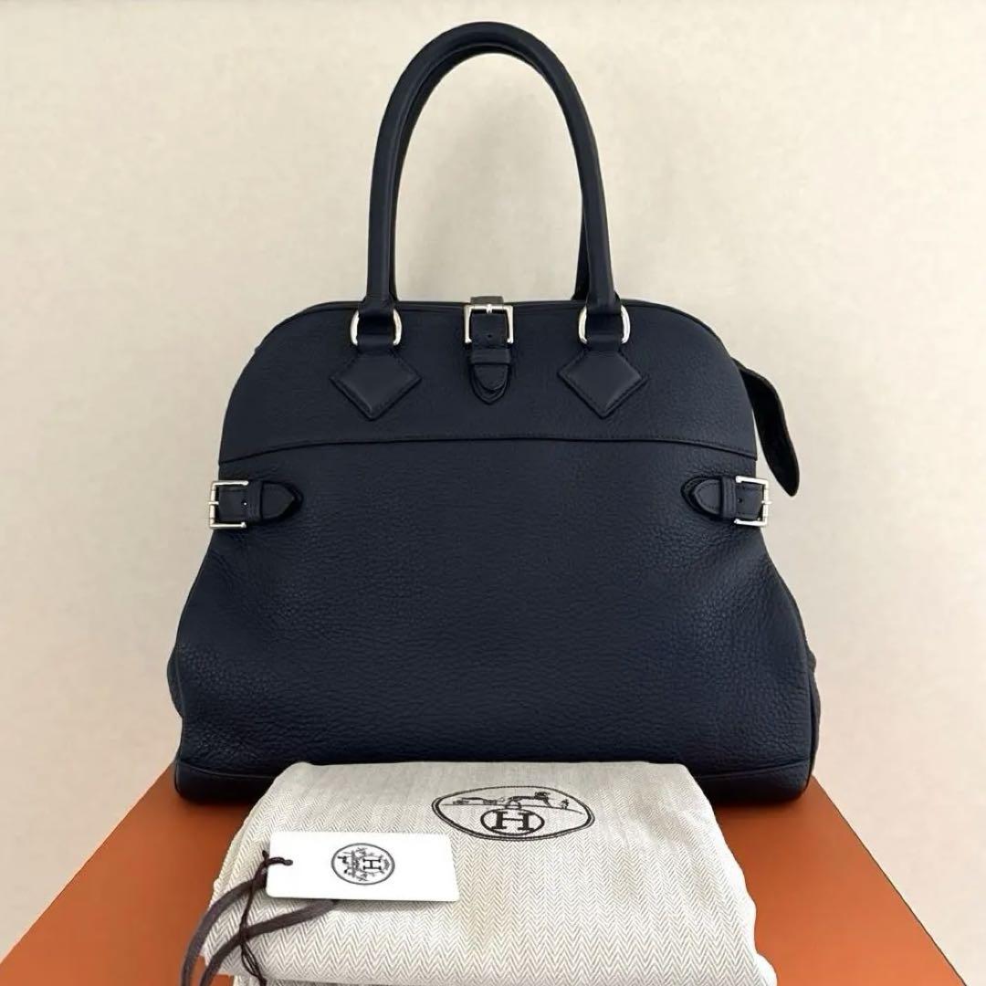【極美品】HERMES アトラス ３５ ネイビー A4収納可 ビジネスにも