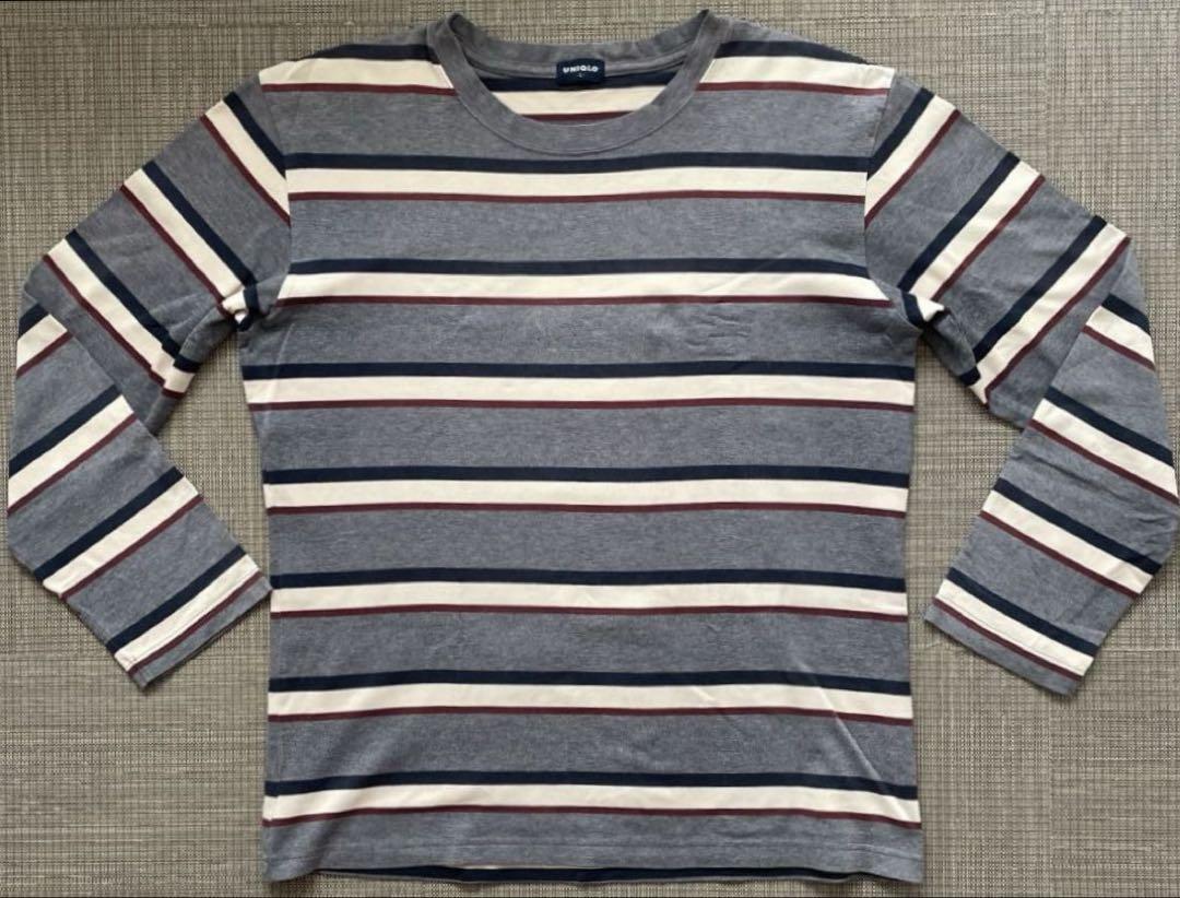 ◆【希少】90s OLD UNIQLO 紺タグ ボーダーロンT　L グレー