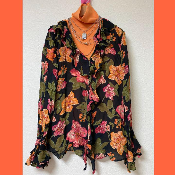 【値下げ】CHICO\'S DESIGN 古着 花柄 シャツ