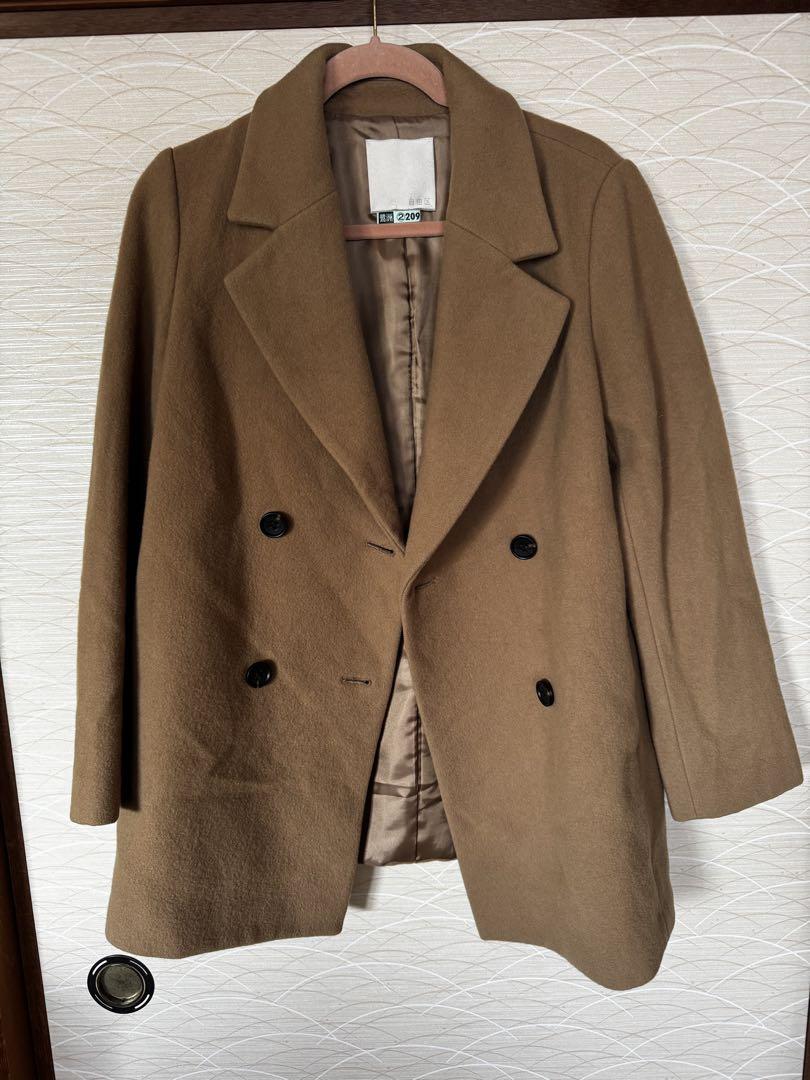 ダブルブレストキャメルコート ZARA - ZARA ダブルブレストコート ブラウン キャメル ゴールド
