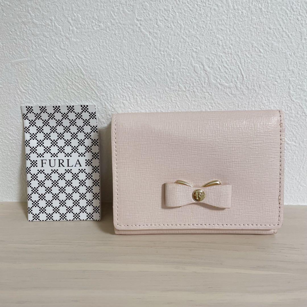 【新品未使用】FURLA ピンク 三つ折り財布 リボン サフィアーノ