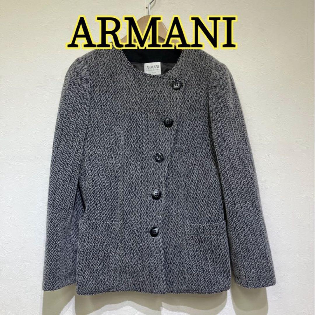 ARMANI ノーカラージャケット グレー古着