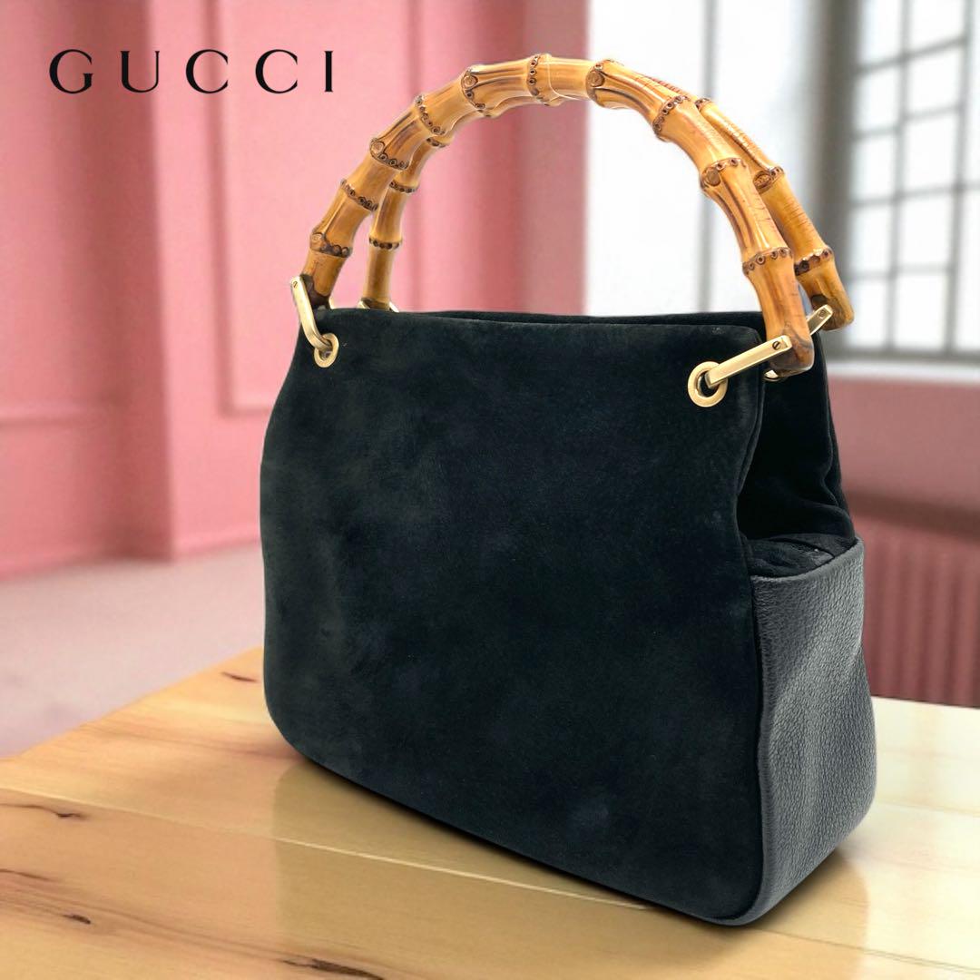 GUCCI グッチ バンブー ハンドル ハンドバッグ ブラック レザー