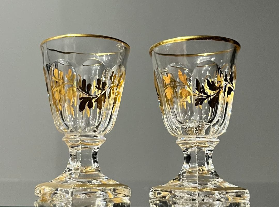 19世紀 バカラ 金彩多面体ペアグラス リキュールグラス ABACCARAT WWW_OPDRERGINERDOGAN_COM