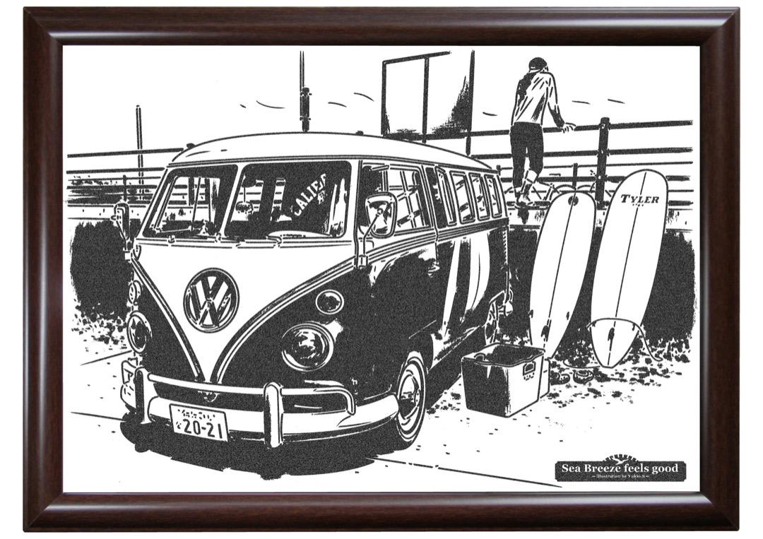 オリジナル風景イラスト Vwバスと大浜 メルカリ