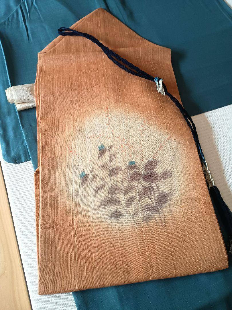 福袋・半額ポスター - クリーニング屋さん専用の通 遠州茶に露草と水引の花咲く名古屋帯 メルカリ - 麻帯 着物・浴衣