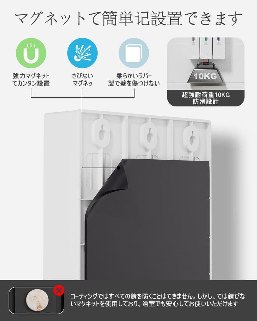 ♢シャンプーボトル 3室　壁掛けタイプ ソープディスペンサー(ホワイト)